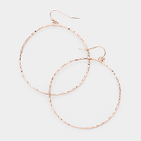 Textured Brass Metal Open Circle Dangle Earrings