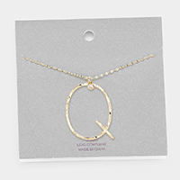 Brass -Q- Monogram Metal Pendant Long Necklace