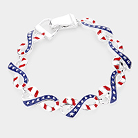 Enamel American USA Flag Link Magnetic Bracelet