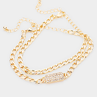 2PCS - Rhinestone Embellished Rectangle Accented Metal Chain Bracelets