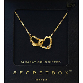 SECRET BOX_14K Gold Dipped Double Metal Heart Link Pendant Necklace