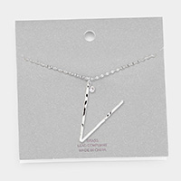 Brass -V- Monogram Metal Pendant Long Necklace