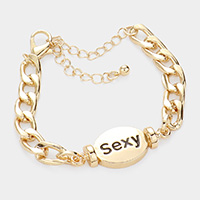 SEXY Metal Oval Message Charm Bracelet