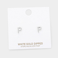 -P- White Gold Dipped Metal Monogram Stud Earrings