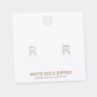 -R- White Gold Dipped Metal Monogram Stud Earrings