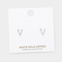 -V- White Gold Dipped Metal Monogram Stud Earrings