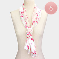 6PCS - Silk Feel Satin Striped Bow Print scarf