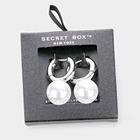 Secret Box _ Sterling Silver Dipped Metal Hoop Pearl Dangle Earrings