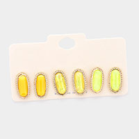 3Pairs - Gold Trim Hexagon Bead Stud Earrings