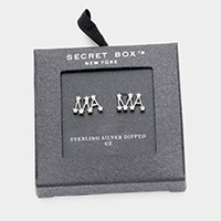Secret Box _ Sterling Silver Dipped CZ Metal MAMA Stud Earrings