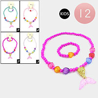 12 SET OF 2 - Mermaid Tail Pendant Beaded Kids Bracelet Necklace Sets