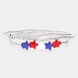 3PCS - American USA Flag Star Accented Stretch Bracelets