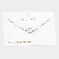 White Gold Dipped Mother of Pearl Round Charm Bracelet