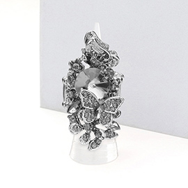 Crystal Pave Floral Butterfly Stretch Ring