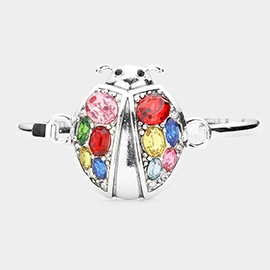 Multi Stone Metal Ladybug Hook Bracelet