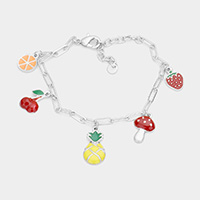 Enamel Orange Cherry Pineapple Mushroom Strawberry Charm Station Bracelet