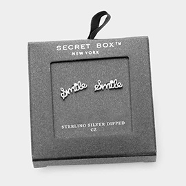 Secret Box _ Sterling Silver Dipped CZ Smile Message Stud Earrings