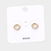 Stone Embellished Brass Metal Smile Stud Earrings