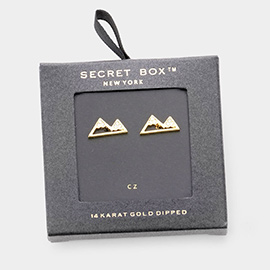 Secret Box _ 14K Gold Dipped CZ Enamel Mountain Stud Earrings