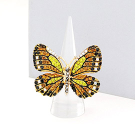Rhinestone Embellished Metal Butterfly Stretch Ring