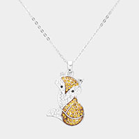 Rhinestone Embellished Metal Fox Pendant Necklace