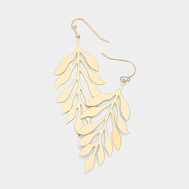 Brass Metal Leaf Dangle Earrings