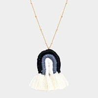 Thread Wrapped Pointed Tassel Pendant Long Necklace