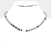 Freshwater Pearl Accented Heishi Beaded Necklace
