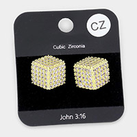 CZ Embellished 3D Square Stud Evening Earrings
