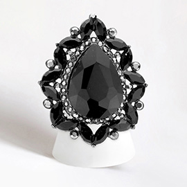 Teardrop Stone Centered Round Marquise Stone Trimmed Stretch Ring