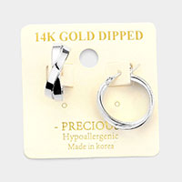 14K White Gold Dipped Crisscross Metal Hoop Pin Catch Earrings