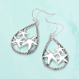Starfish Accented Open Teardrop Dangle Earrings