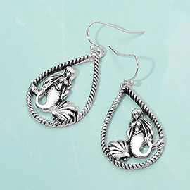 Mermaid Shell Accented Open Teardrop Dangle Earrings