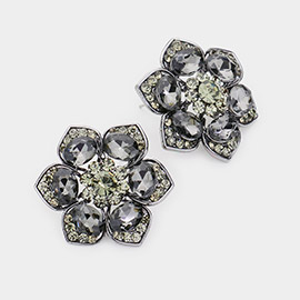 Multi Stone Embellished Flower Evening Earrings