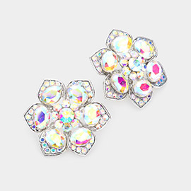 Multi Stone Embellished Flower Evening Earrings