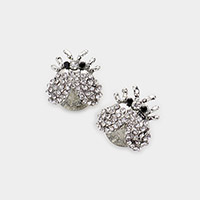 Round Stone Embellished Ladybug Evening Stud Earrings