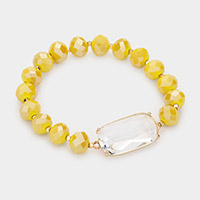 Clear Lucite Accented Faceted Beaded Stretch Bracelet