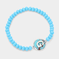 -G- Monogram Turquoise Charm Faceted Beaded Stretch Bracelet