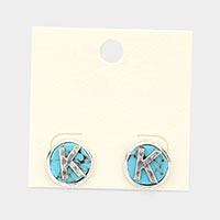 -K- Monogram Turquoise Stud Earrings