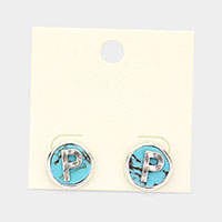 -P- Monogram Turquoise Stud Earrings