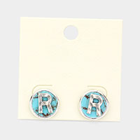 -R- Monogram Turquoise Stud Earrings