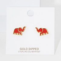 Gold Dipped Enamel Elephant Stud Earrings