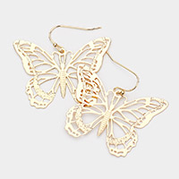 Cut Out Brass Metal Butterfly Dangle Earrings