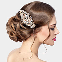Pearl Accented Rhinestone Embellished Leaf Cluster Hair Comb