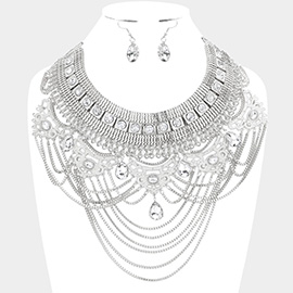 Teardrop Stone Accented Draped Chain Statement Necklace