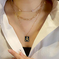 -A- Gold Dipped Enamel Rectangle Monogram Pendant Necklace