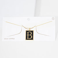-B- Gold Dipped Enamel Rectangle Monogram Pendant Necklace