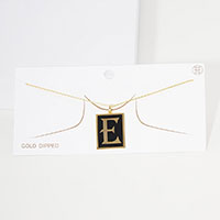 -E- Gold Dipped Enamel Rectangle Monogram Pendant Necklace