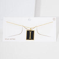 -I- Gold Dipped Enamel Rectangle Monogram Pendant Necklace