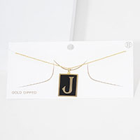 -J- Gold Dipped Enamel Rectangle Monogram Pendant Necklace